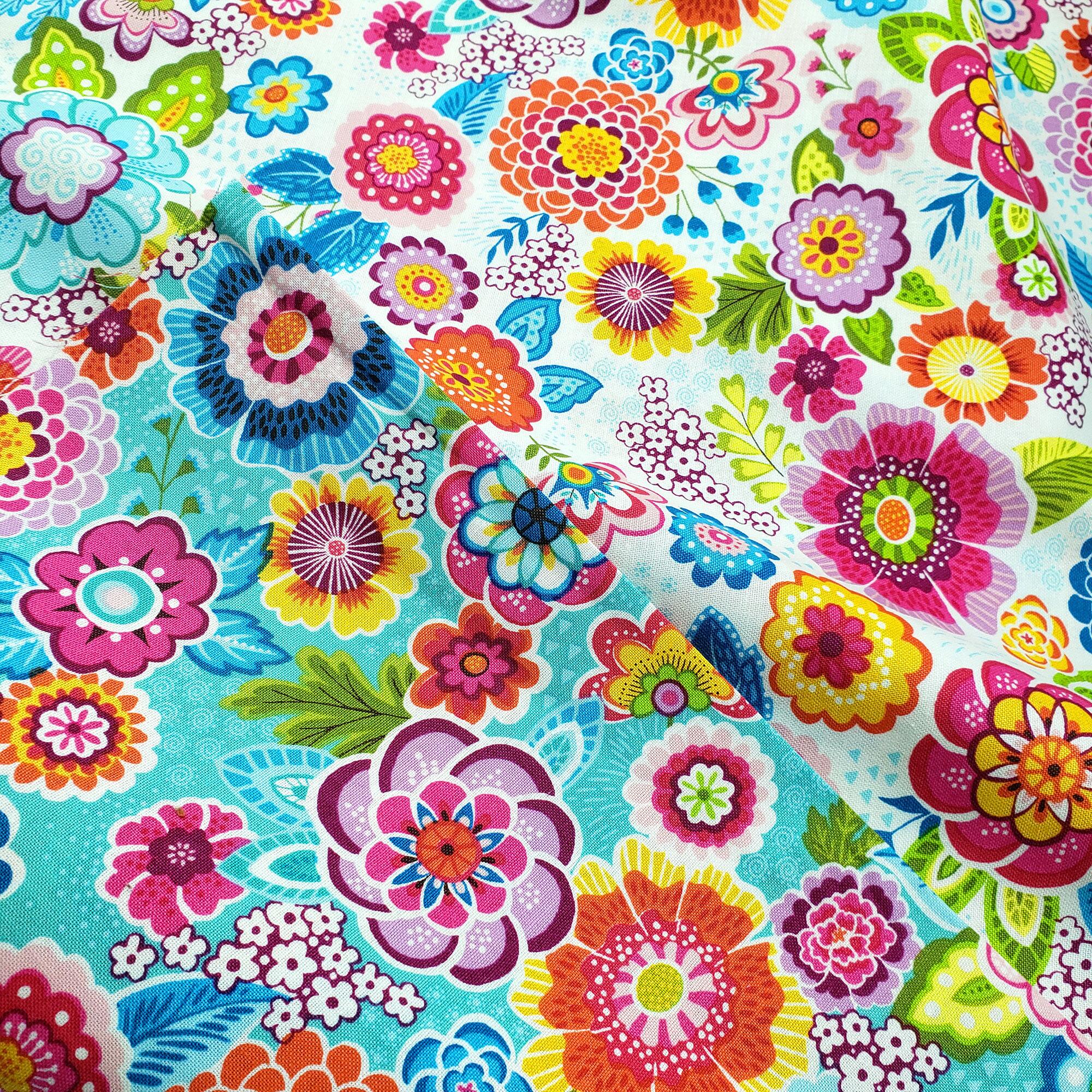 makower, revival, floral, bright flowers, quilt cotton, flower fabric