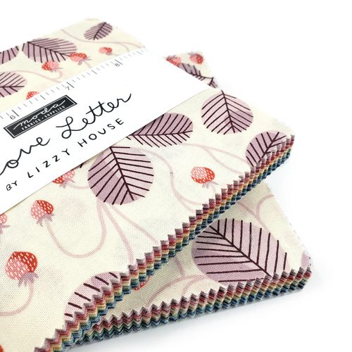 Moda, Lizzy House, Love Letter, swans, flowers, garden, whimsy, pinks, baby quilt, patchwork squares, precuts, cotton squares for patchwork