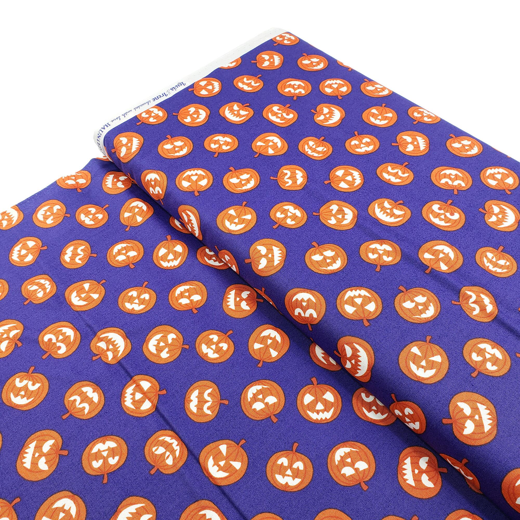 lewis irene, glow in the dark halloween fabric, pumpkins, cats, witches, haunted houses, trick or treat fabric, halloween costume, 100% cotton