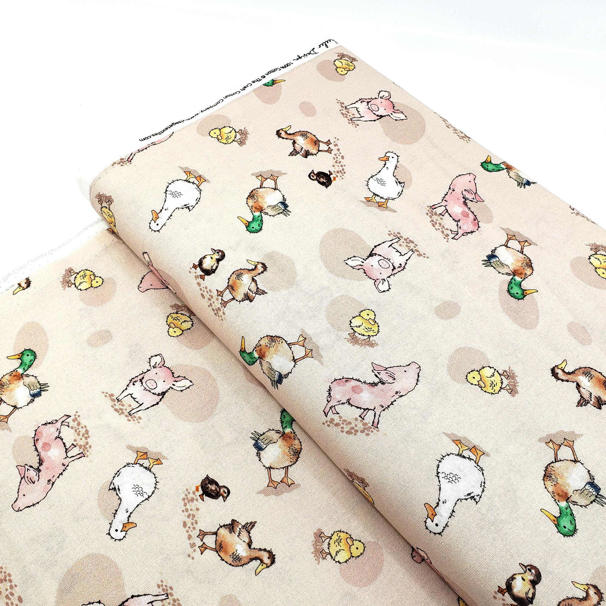farm animals, ducks, baby ducks, ducklings, pigs, fat quarter bundle, cotton farm fabric
