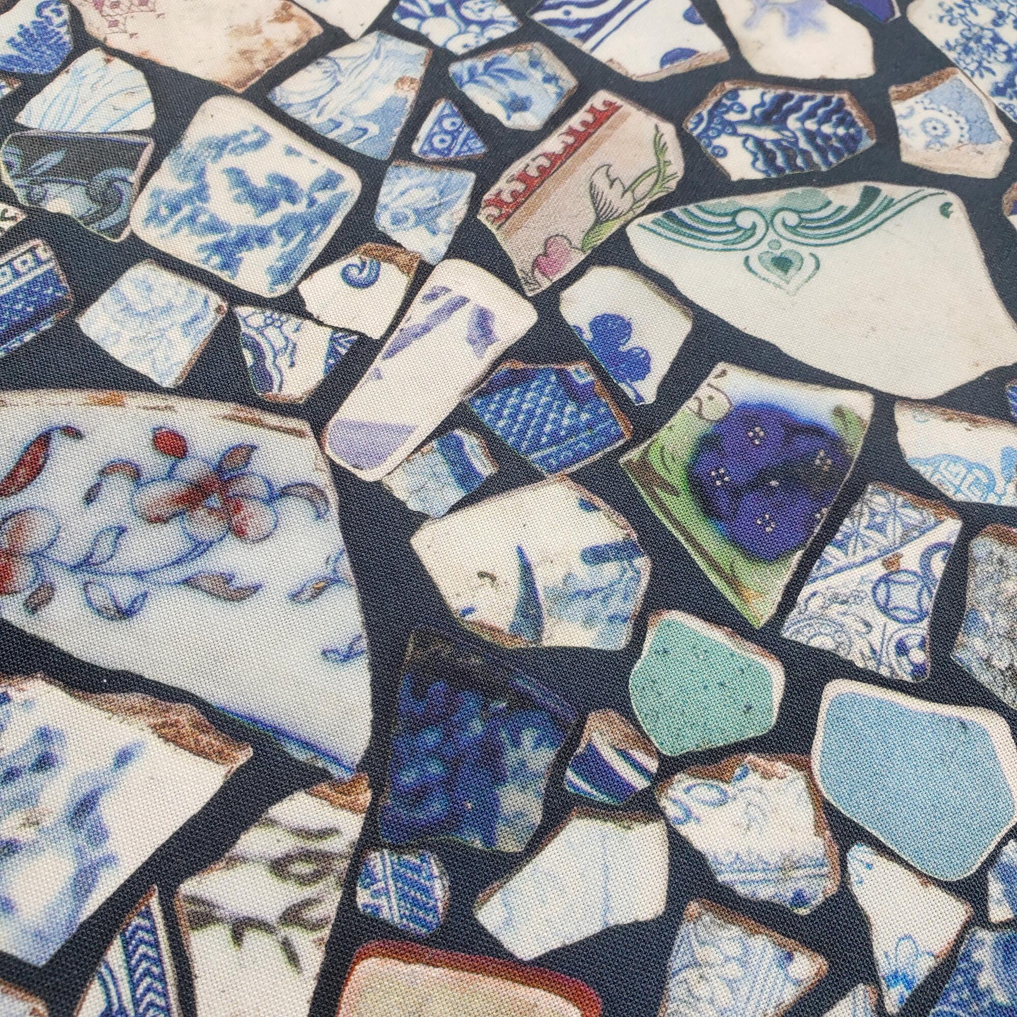 moda, crockery, janet clare, slow stitch fabric, vintage, victorian style, junk journal, teapots