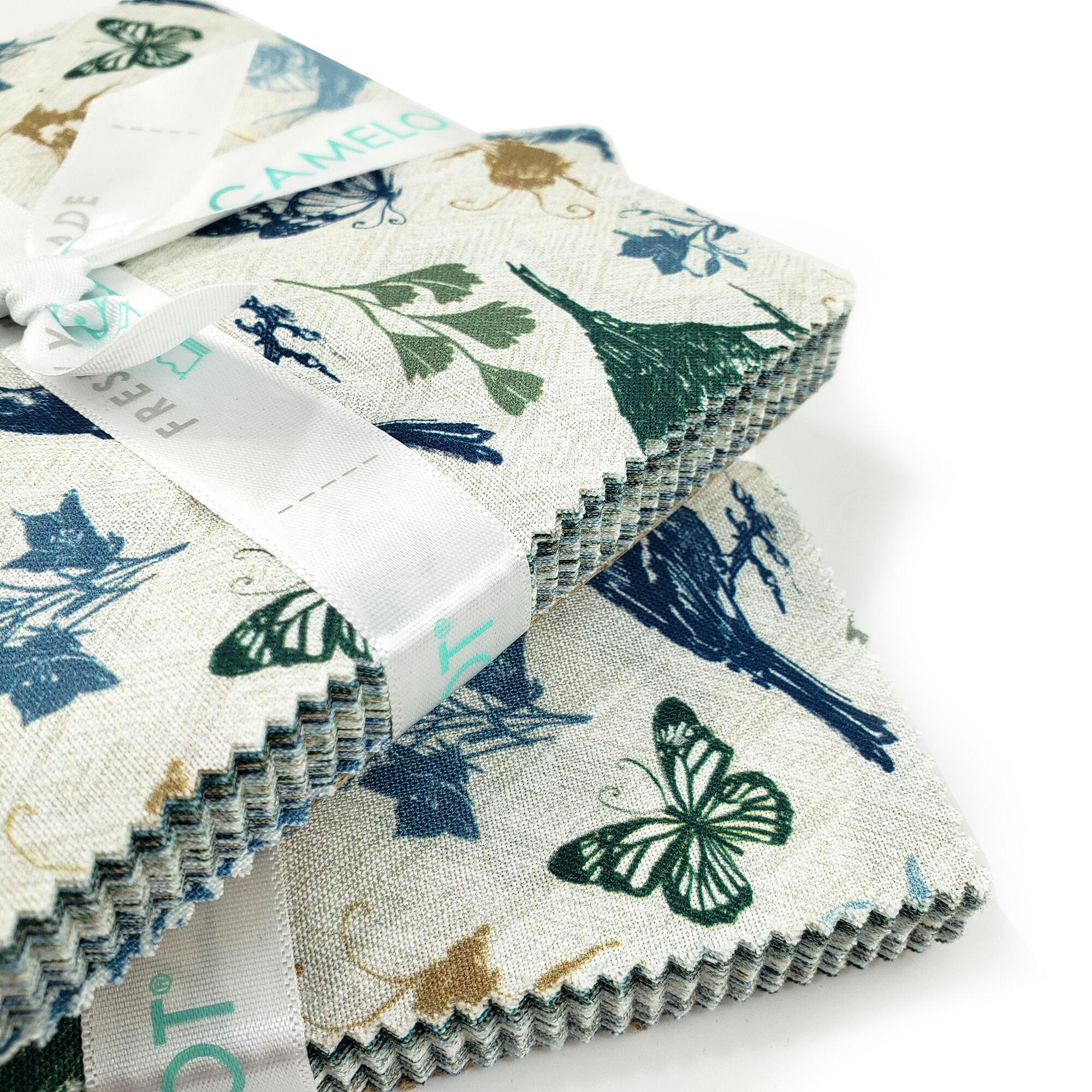 camelot charm packs, anne tavoletti, garden seeds, vintage style fabric, butterflies, victorian fabric, blues and greys, slow stitch fabric, antique style, cotton squares for patchwork