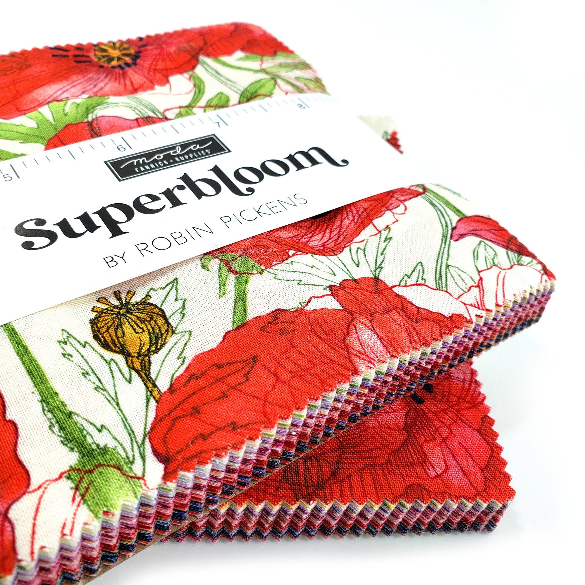 Moda, superbloom, robin pickens, watercolour florals, vibrant, colourful, shabby chic fabric, charm pack, fabric squares, 100% cotton, ombre