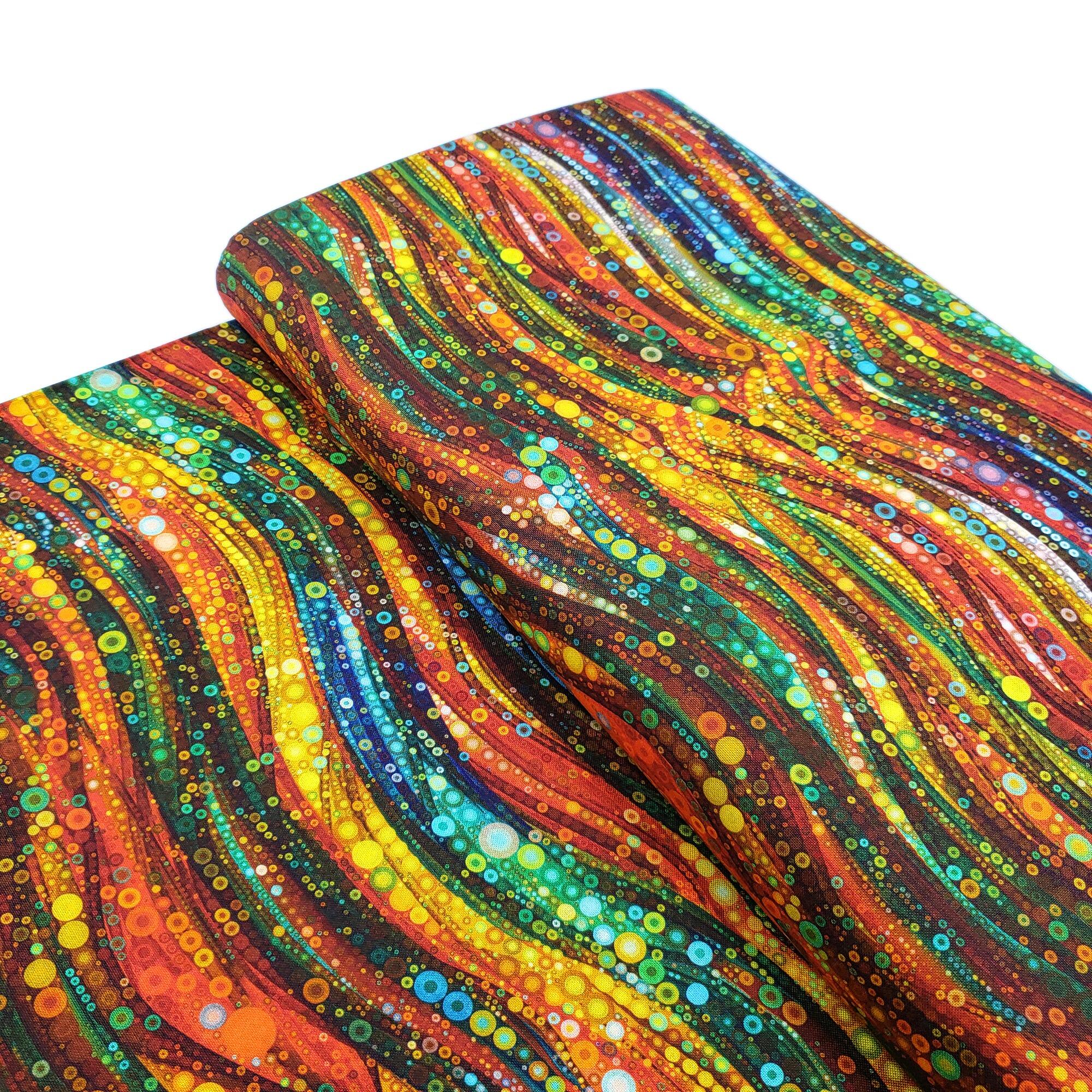 gigi in the garden, bubbles, swirls, vivid, butterfly fabric, bright colours, peggy collins, camelot fabrics