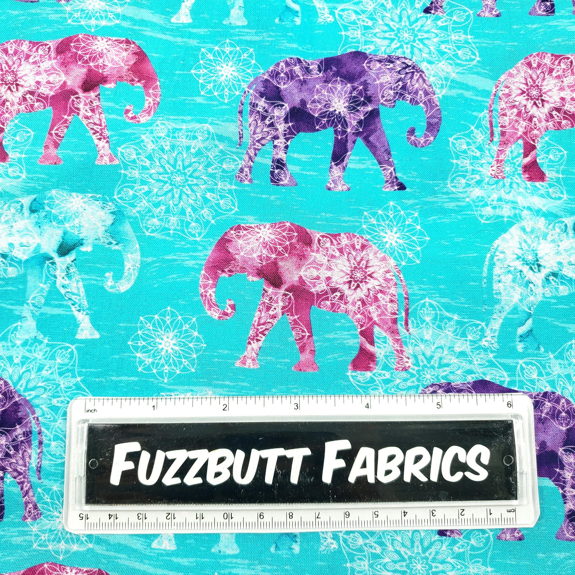 Sarah Payne, elephant festival, indian fabric, mandalas, flowers, purples, pinks, exotic fabric
