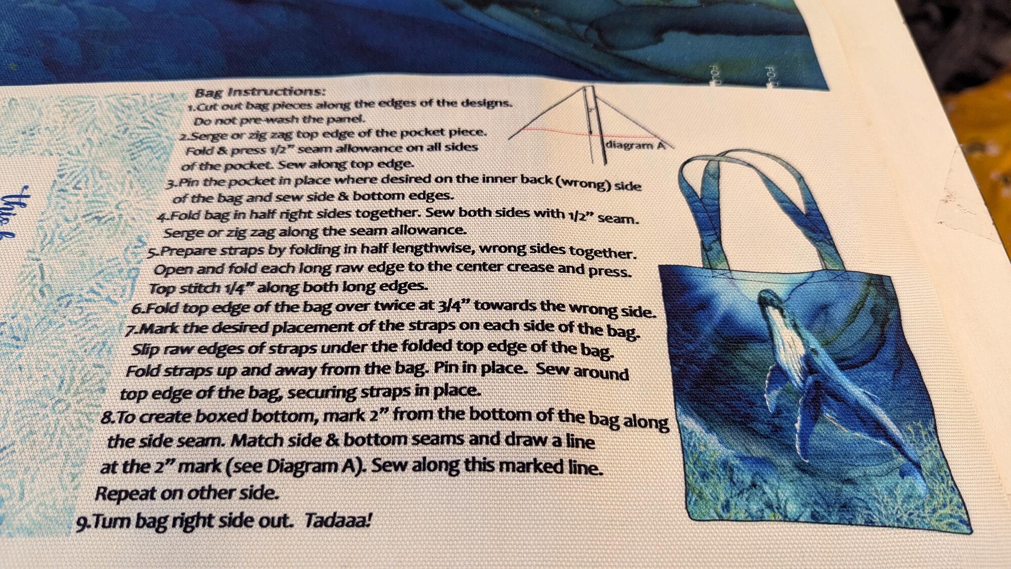 tote bag panel, easy tote bag, whale bag, northcott deep blue, humpback whale bag, save the whales, deborah edwards, melanie samra