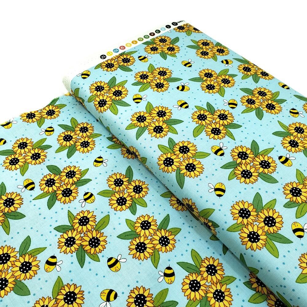 Makower Sunny Honey bees & sunflowers 100% cotton bee fabric