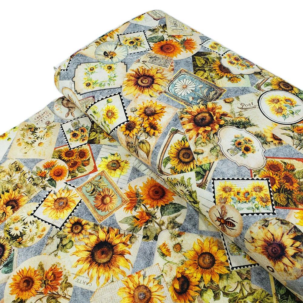 sunflower fabric, vintage fees, sunflower serenade, QT fabrics, vintage seed packets, ephemera, old postcards