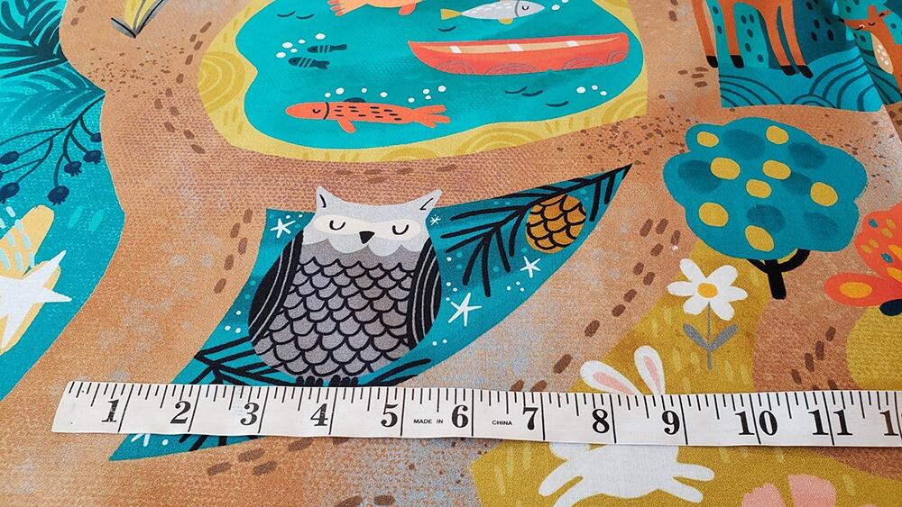 Let's camp playmat panel, cut & sew soft toys, forest animal toys, camping fabric, deer and mountains, Cynthia Frenette