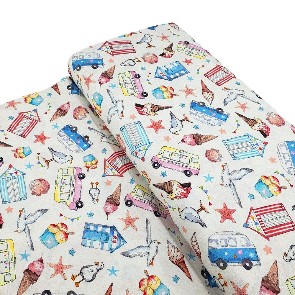 beach fabric, ice creams, seagulls, beach huts, susan wheeler, sundaes by the sea