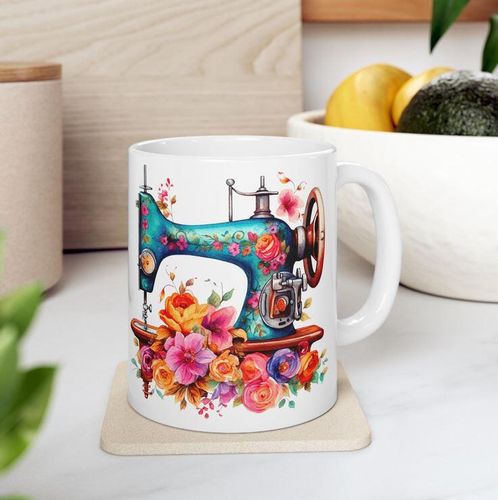 photo of a mug with a sewing machine on it
