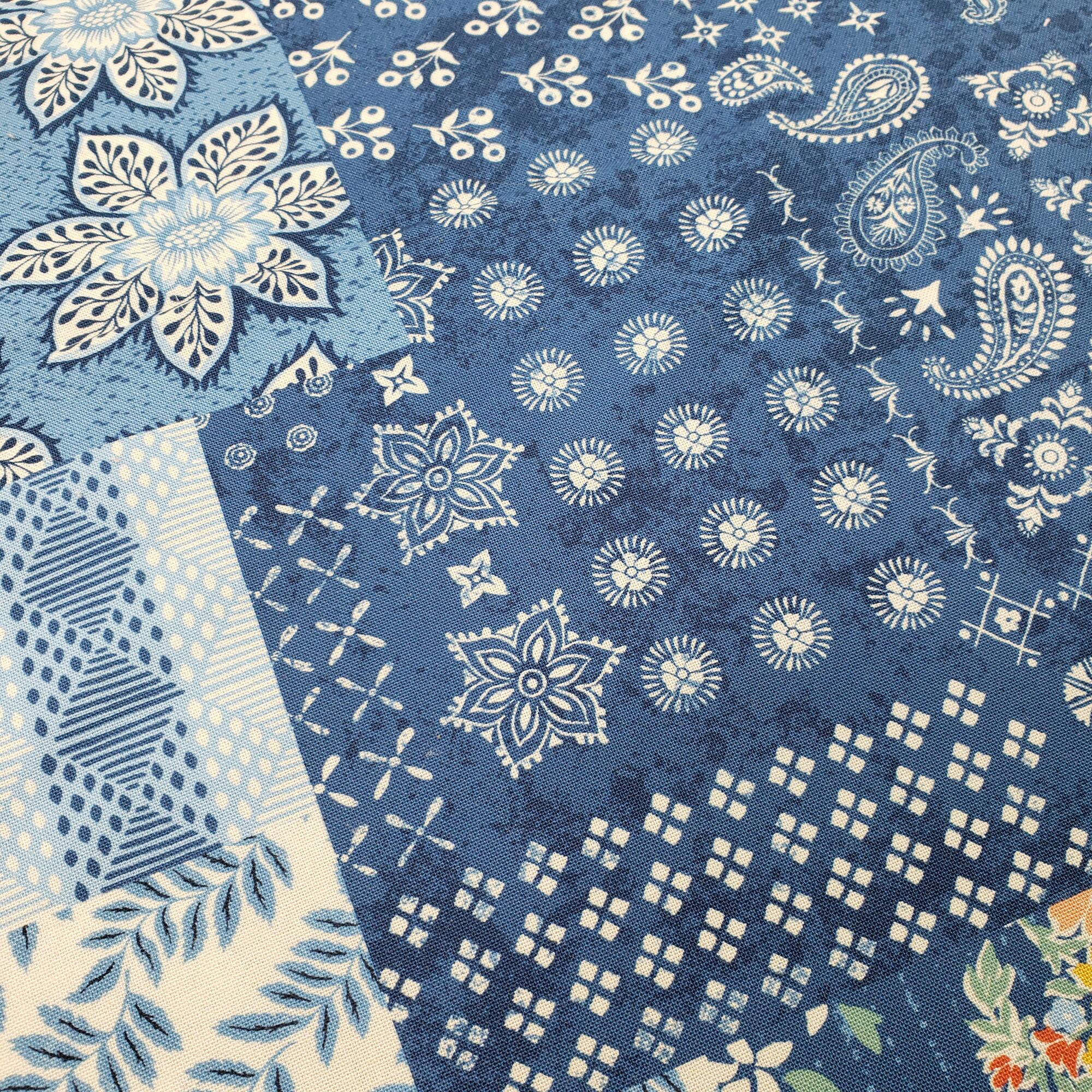cadence,moda,crystal manning,cheater print,patchwork, fake patchwork,blue,floral,sashiko