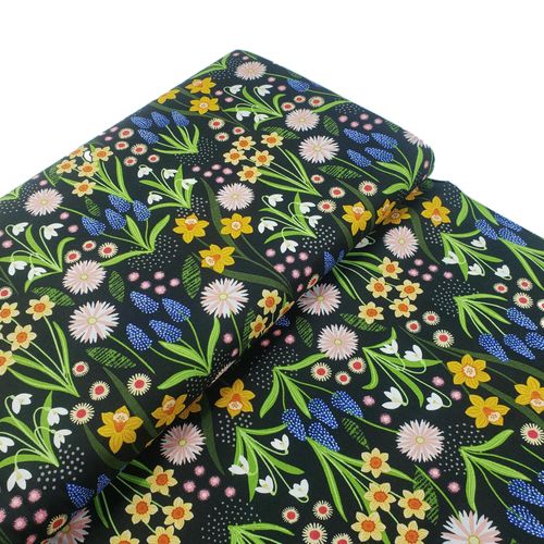Lewis and irene, spring flowers, A714, wildflower fabric, daffodils, daisies, snowdrops, floral fabric