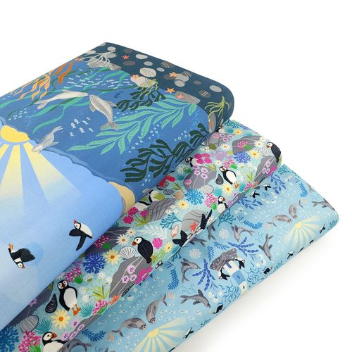 lewis & irene,puffin rock, lighthouses, beach, seals, beach fabric, sea birds, ocean fabric