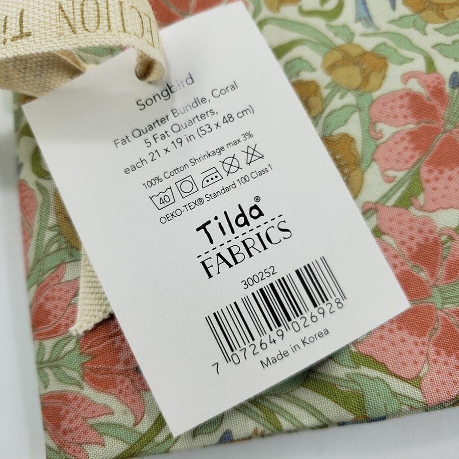 tilda fat quarters, songbird, floral, birds, art noveau fabric, elegance, coral, yellow, green, blue