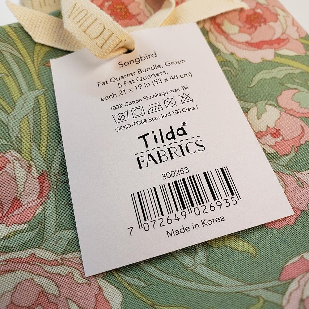 tilda fat quarters, songbird, floral, birds, art noveau fabric, elegance, coral, yellow, green, blue