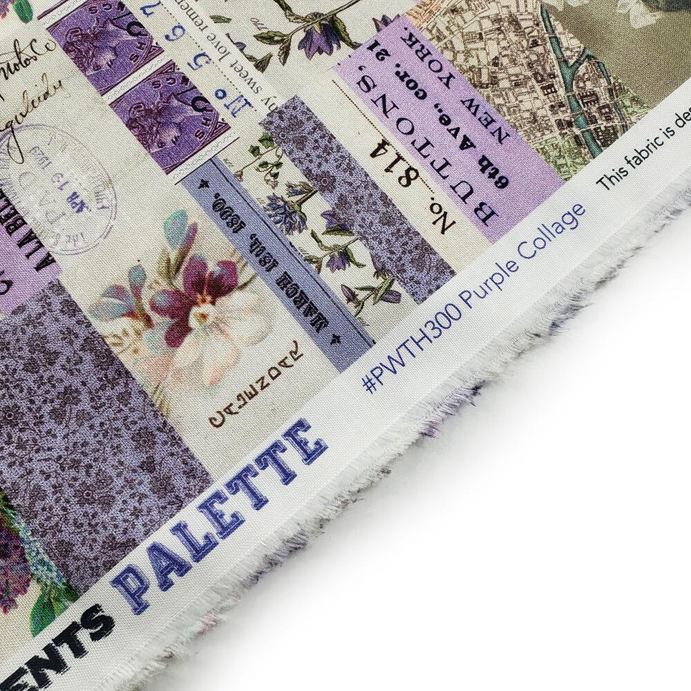 vintage collage, Tim Holtz fat quarter, palette, junk journal fabric, slow stitch, vintage style, eclectic elements, monochrome, abandoned, PWTH300