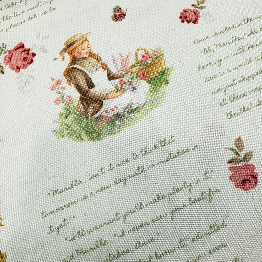 Riley Blake, Anne of Green Gables, book themed fabric, book covers, handwriting, vintage style birds and florals