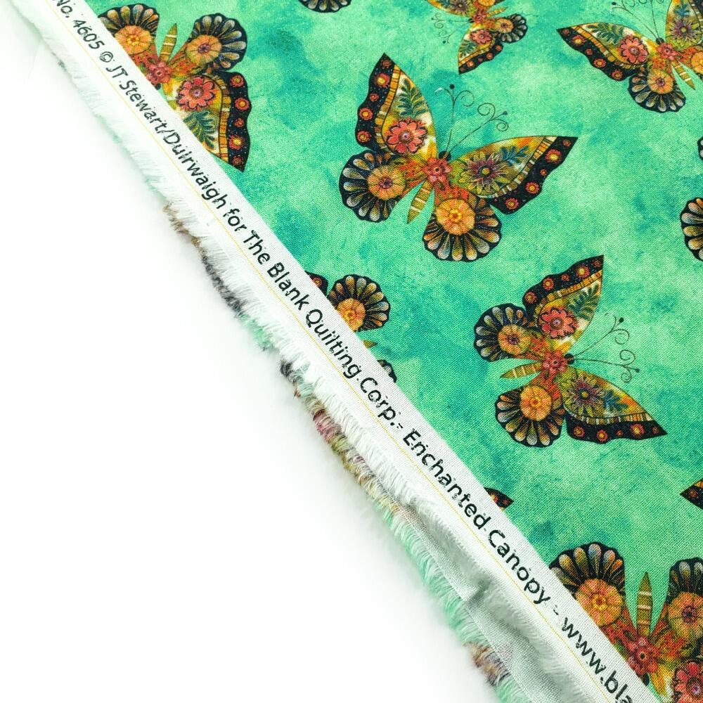 Enchanted Canopy Fabric, JK Stewart, Blank Quilting, ladybirds, butterflies, hummingbirds, vivid floral fabric