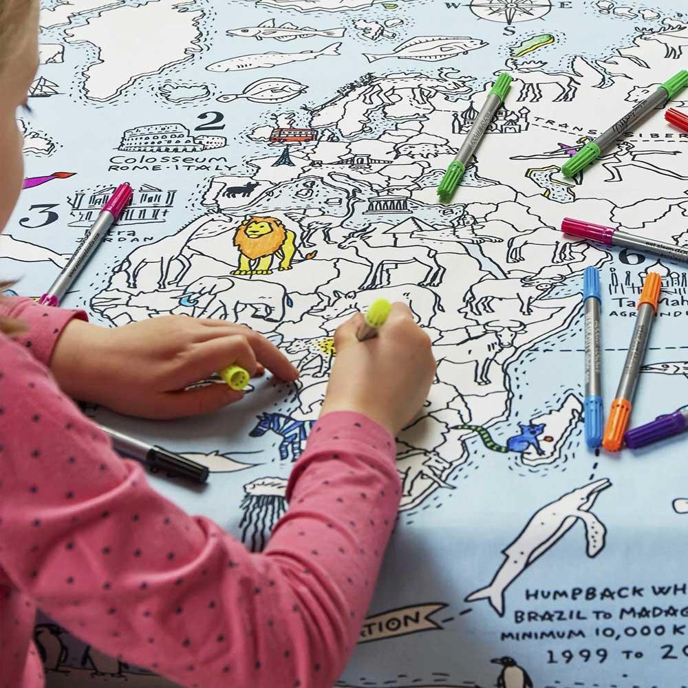 undefined | Washable World Map Tablecloth - Colour in & Learn