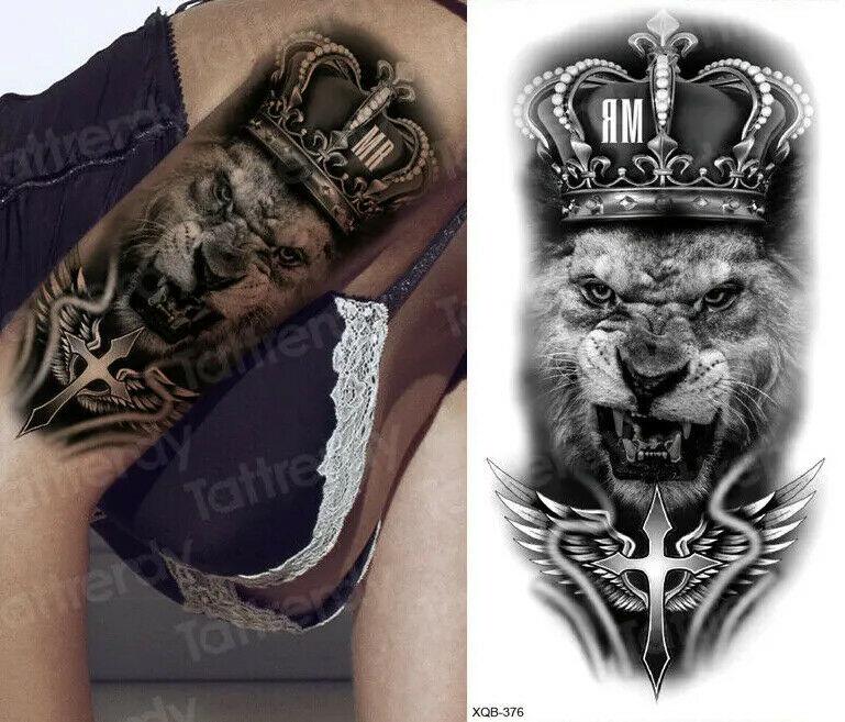 MR KING Crown Lion Temporary Tattoo Fake Sticker Women Mens Arm Leg Thigh  Chest