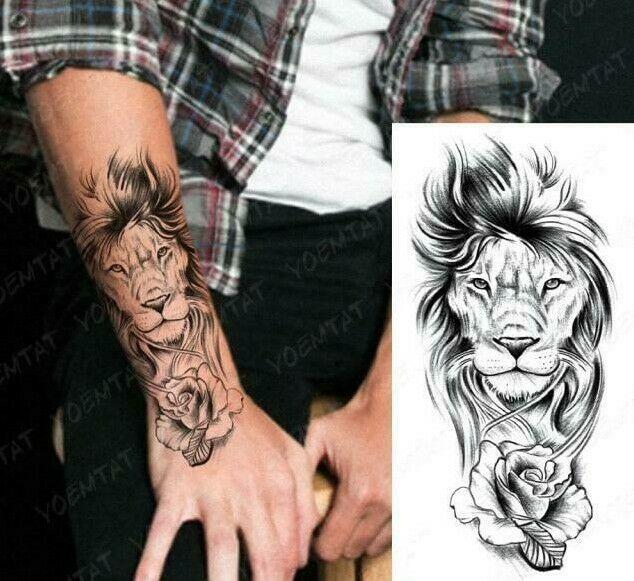 Lion, Lioness & Rose Temporary Transfer Tattoo Sleeve Women Mens Fore Arm  Thigh