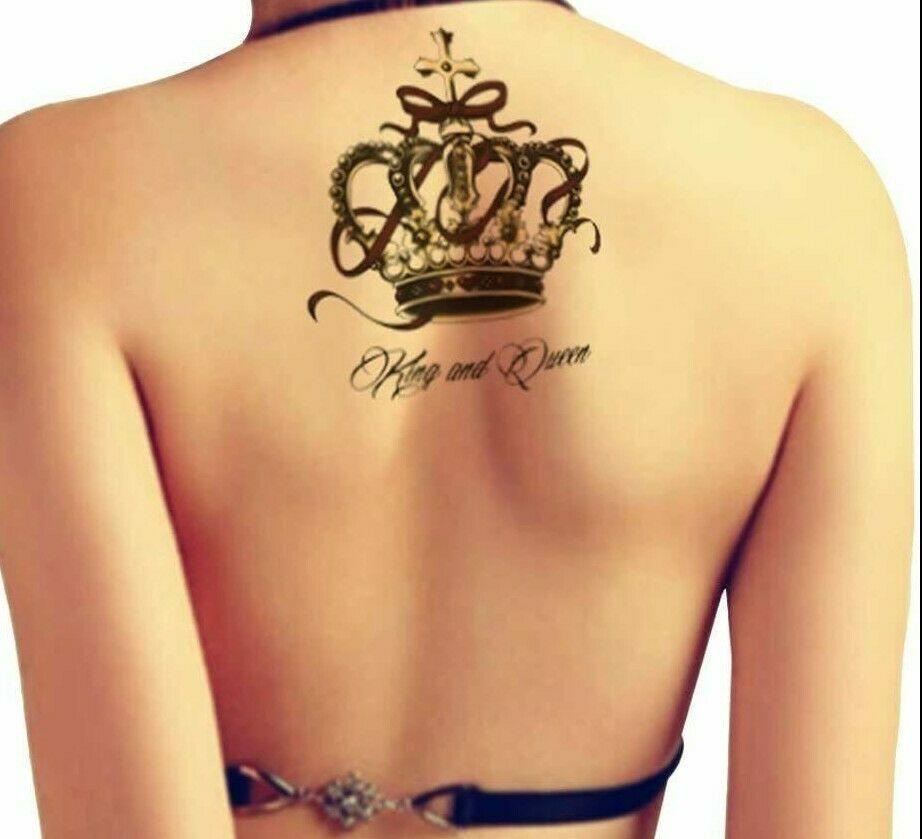 3x King & Queen Crowns Temporary Waterproof Tattoos Women Mens Fake Sticker  Back