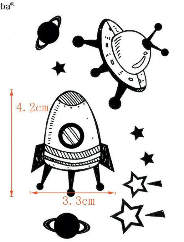 Space Ship Alien Rocket Stars Waterproof Tattoos Women Mens Kids Fake  Sticker
