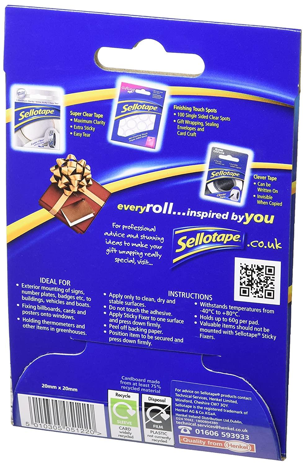 Sellotape Outdoor Sticky Fixers 20mm x 20mm 48 Pack