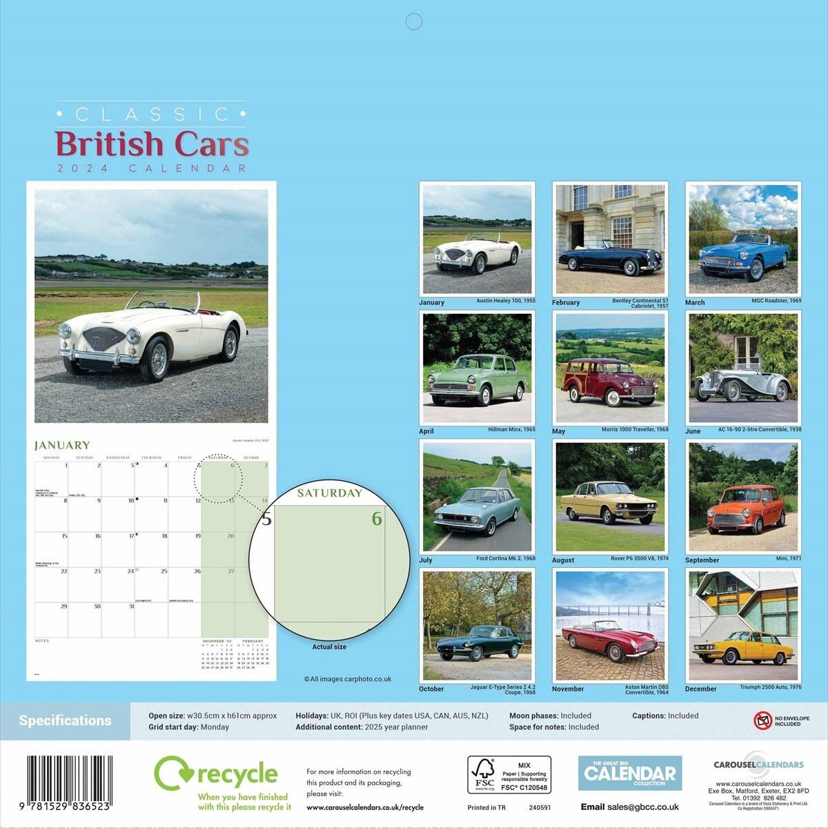 2024 Classic British Cars Square Wall Calendar