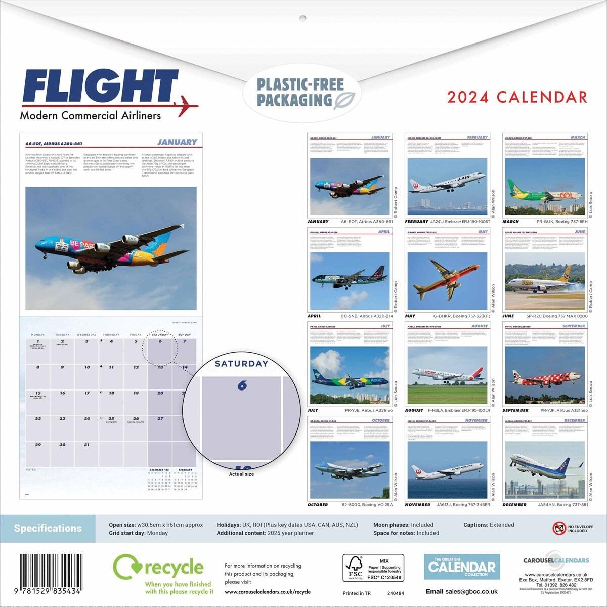 2024 Flight Square Wall Calendar