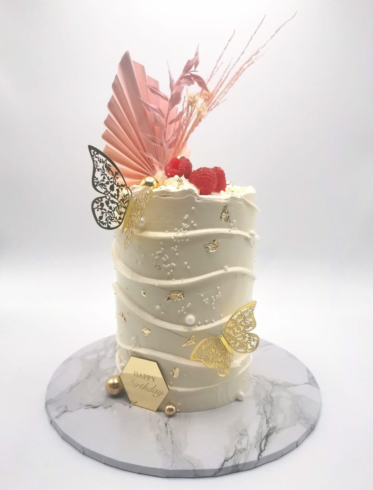 Birthday Cake TOPPER. Rose Gold Butterfly Cake Decoration.