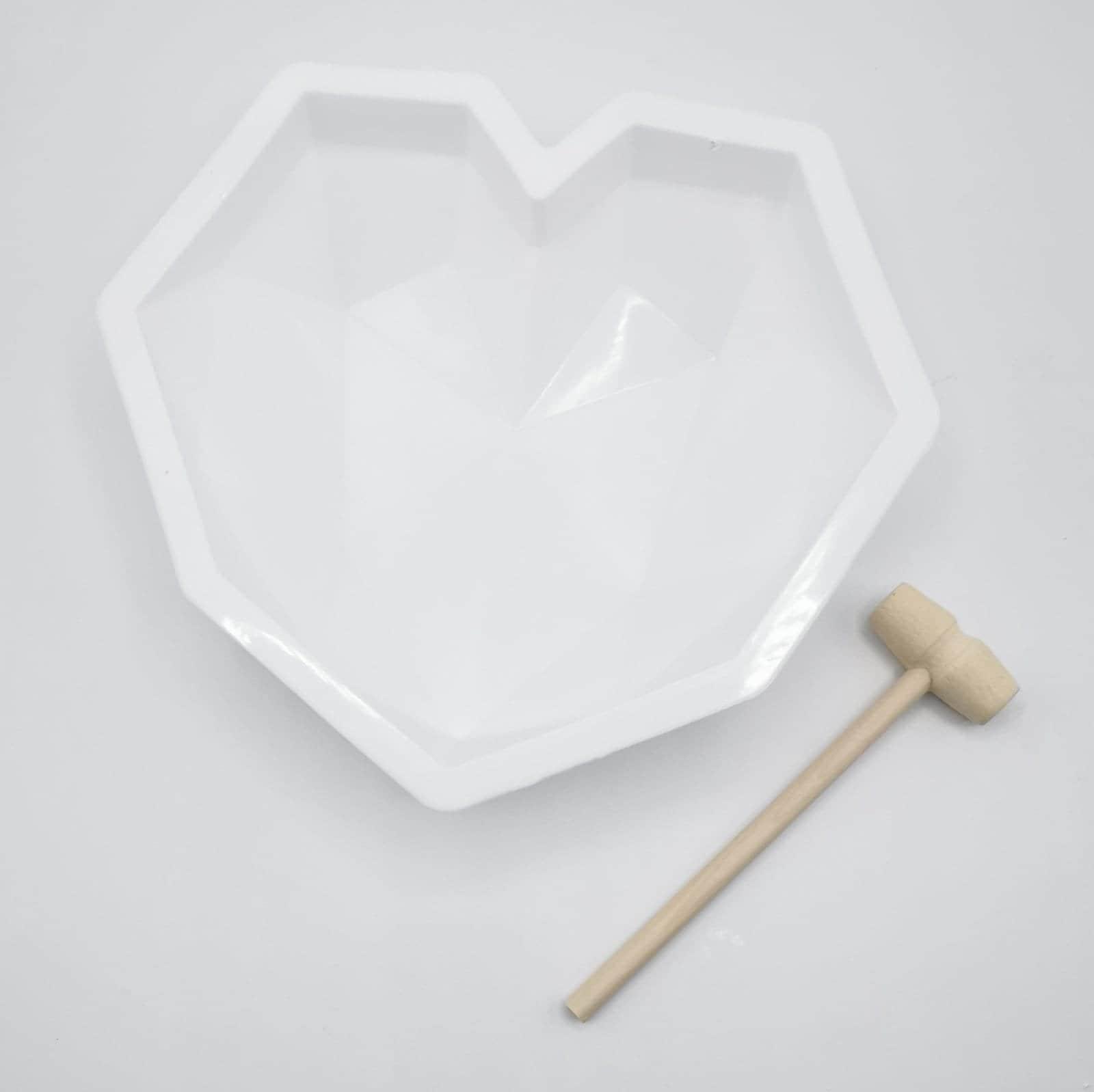 Large Geometric Heart Mold with Wooden Mallet