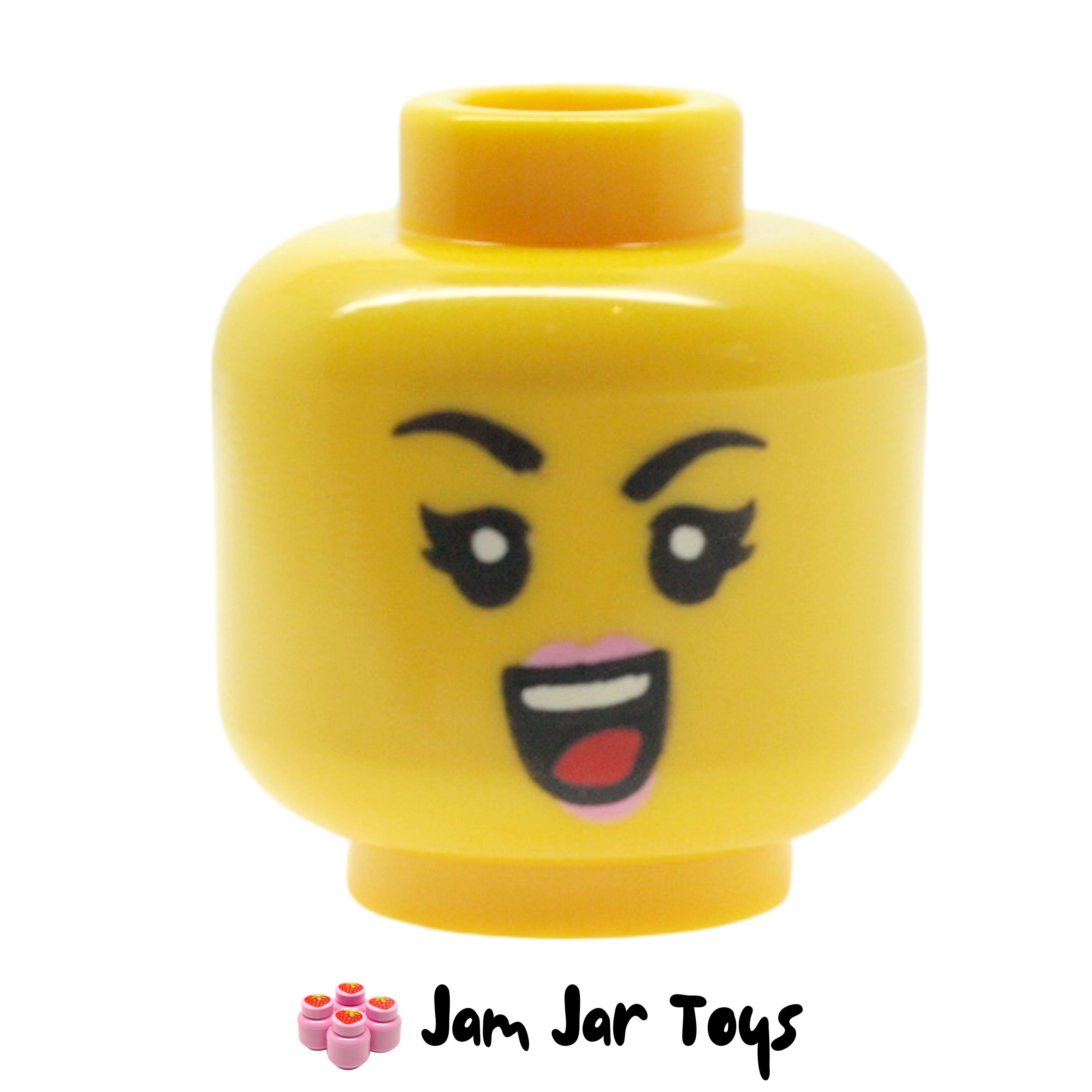 LEGO Mei Head, Eyelashes, Bright Pink Lips, Open Mouth.