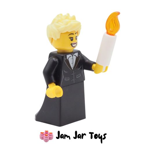 LEGO CITY Minifigure Carol Singer - Female, White Button Up Shirt, Black Skirt Side View