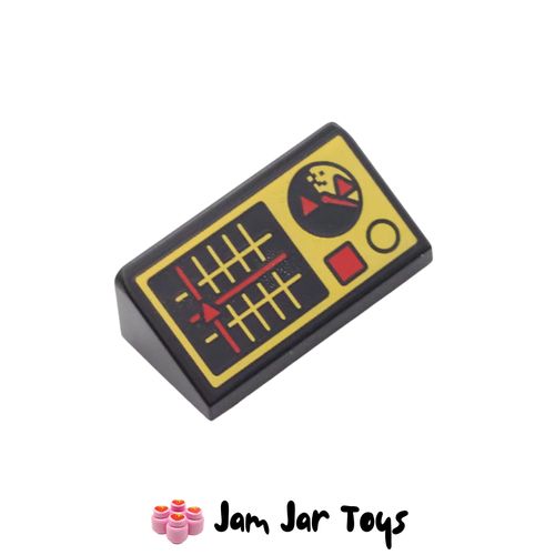 Black and Yellow Control Panel Tile, Grid with Red Marker, Radar, Buttons Slope 30° 1 x 2 x 2/3.