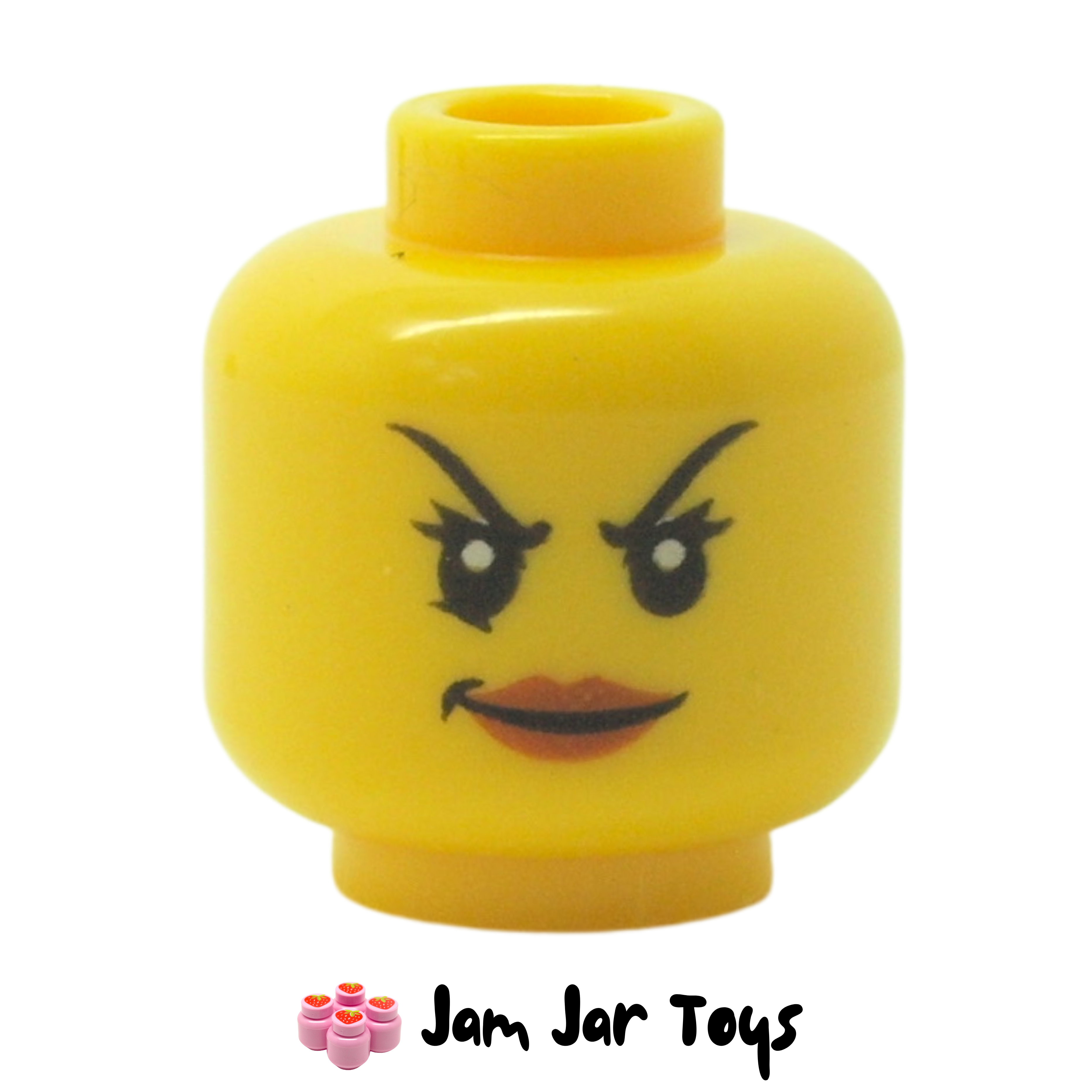 Lego New Yellow Minifigure Head Female with Black Eyebrows One Eyebrow Raised 