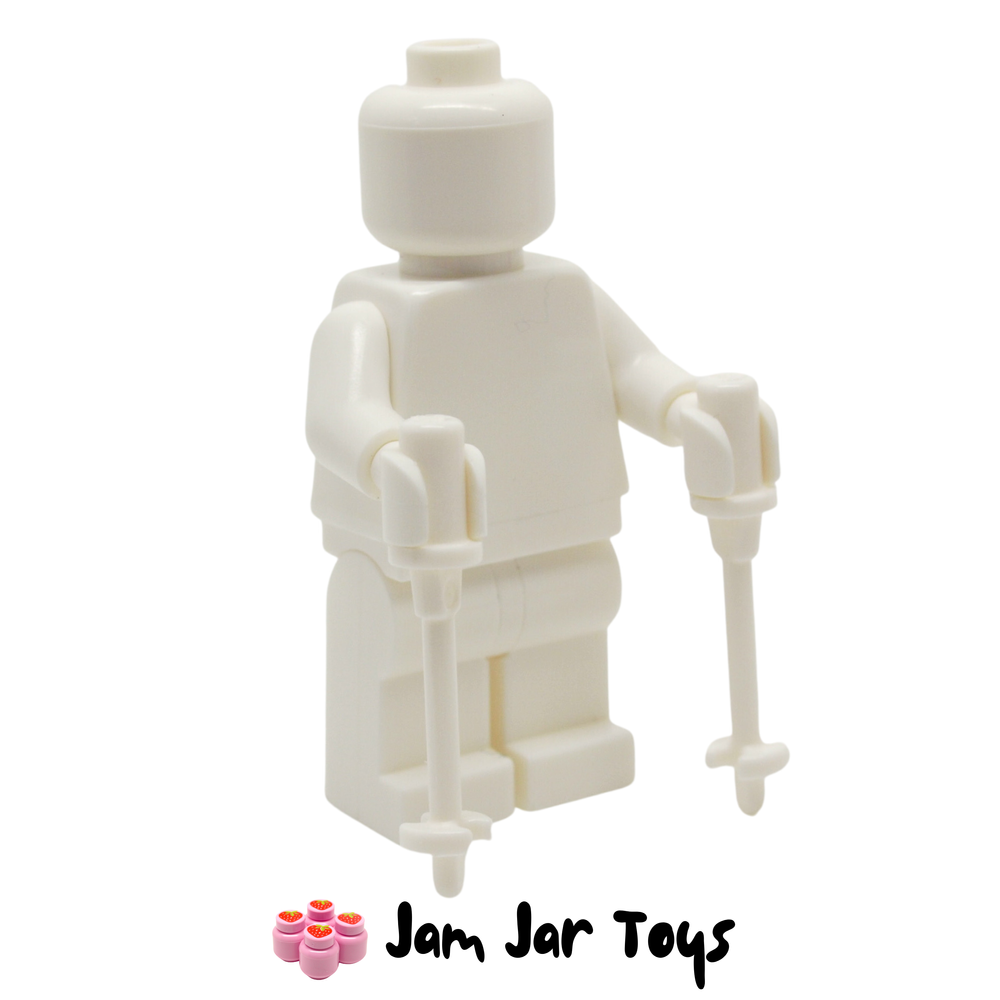 LEGO 2 x White Ski Poles with Handle, Stop Ring and Side Stops.