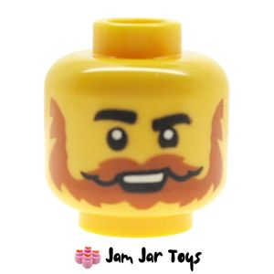 LEGO® Raised Thick Eyebrow, Dark Orange Moustache and Beard, Open Mouth. HF62