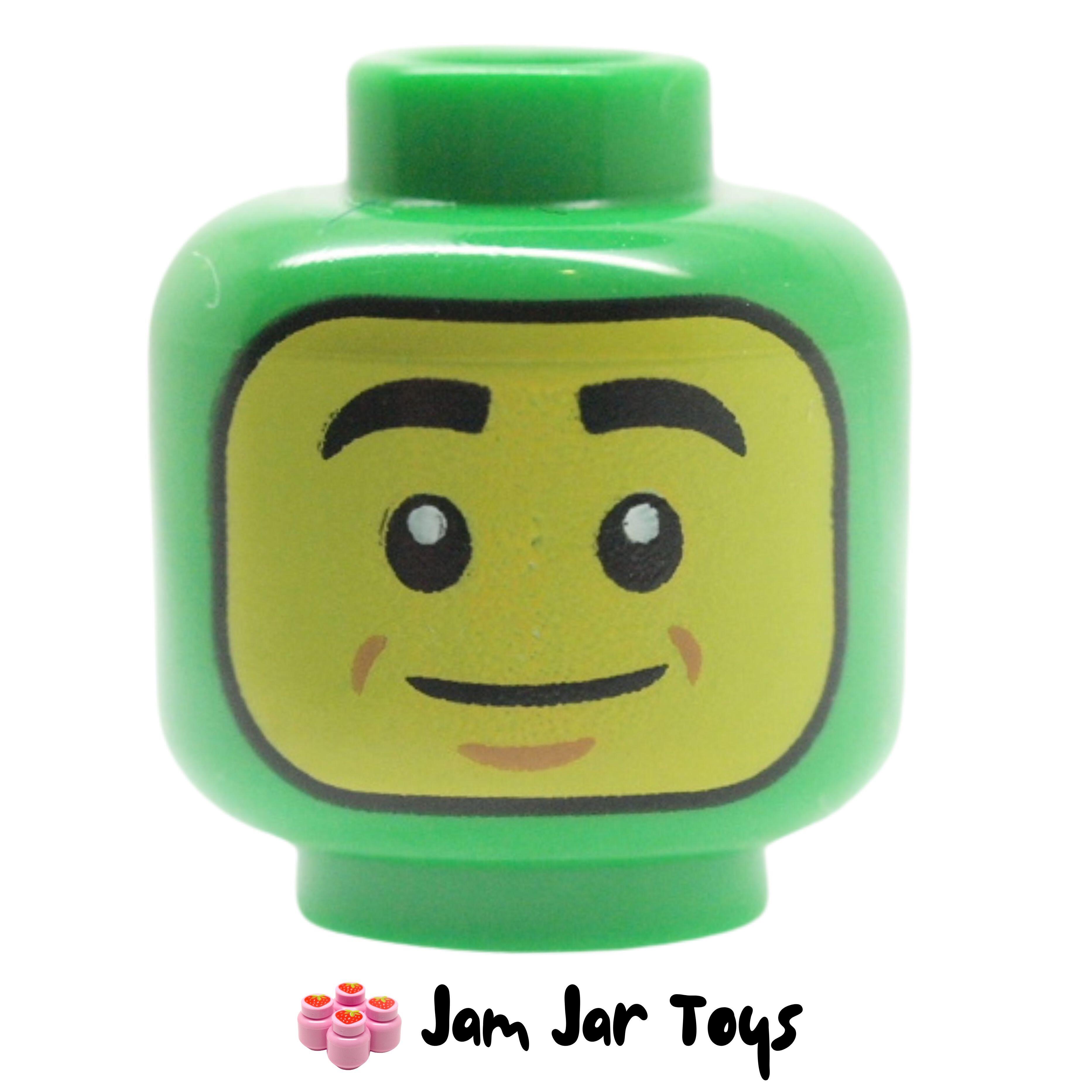 LEGO Bright Green Head, Yellow Face, Smile, Big Open Mouth. HF90