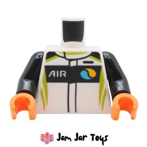 LEGO White Racing Suit Torso, Black Chest, Lime Stripes