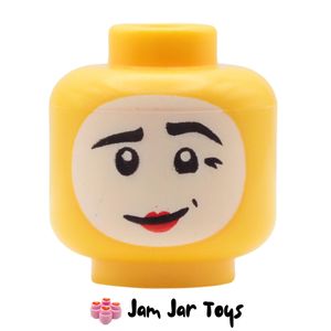 LEGO® Mime Yellow Head, White Face Paint, Red Lips, Closed Mouth Smile. HF190