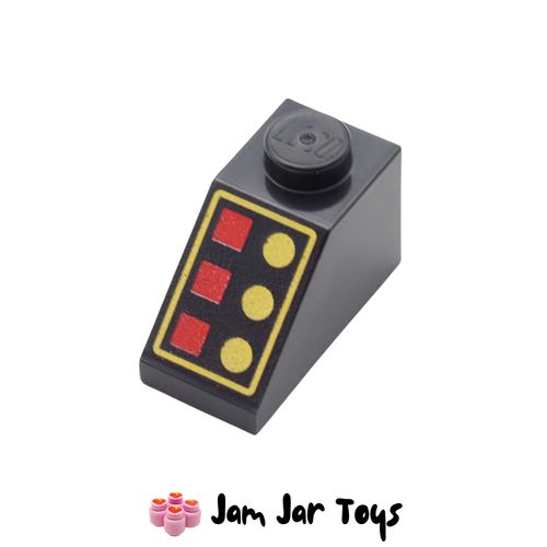 LEGO Black Tile, Red Lamps / Yellow Buttons, Yellow Border, Slope 45° 2 x 1