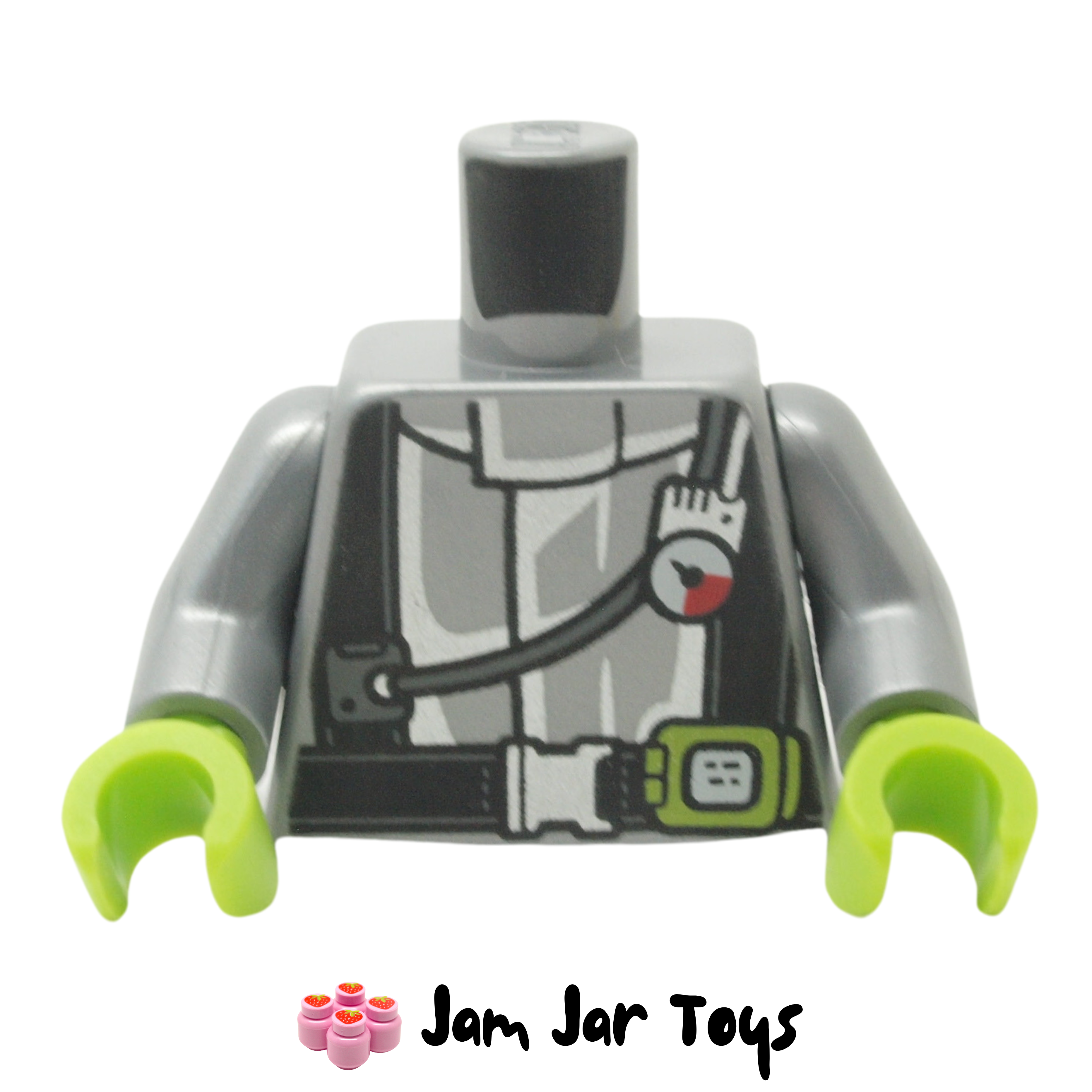 LEGO Flat Silver Torso, Black Straps, Pressure Gauge, Lime Radio.