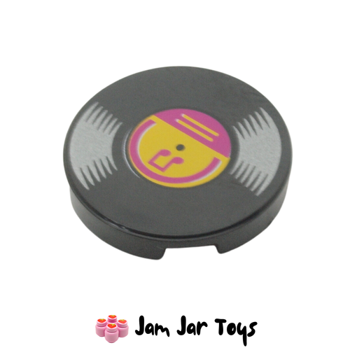 LEGO Black Vinyl Record, Bright Light Orange Centre, Music Note Round 2 x 2 Tile with Bottom Stud Holder