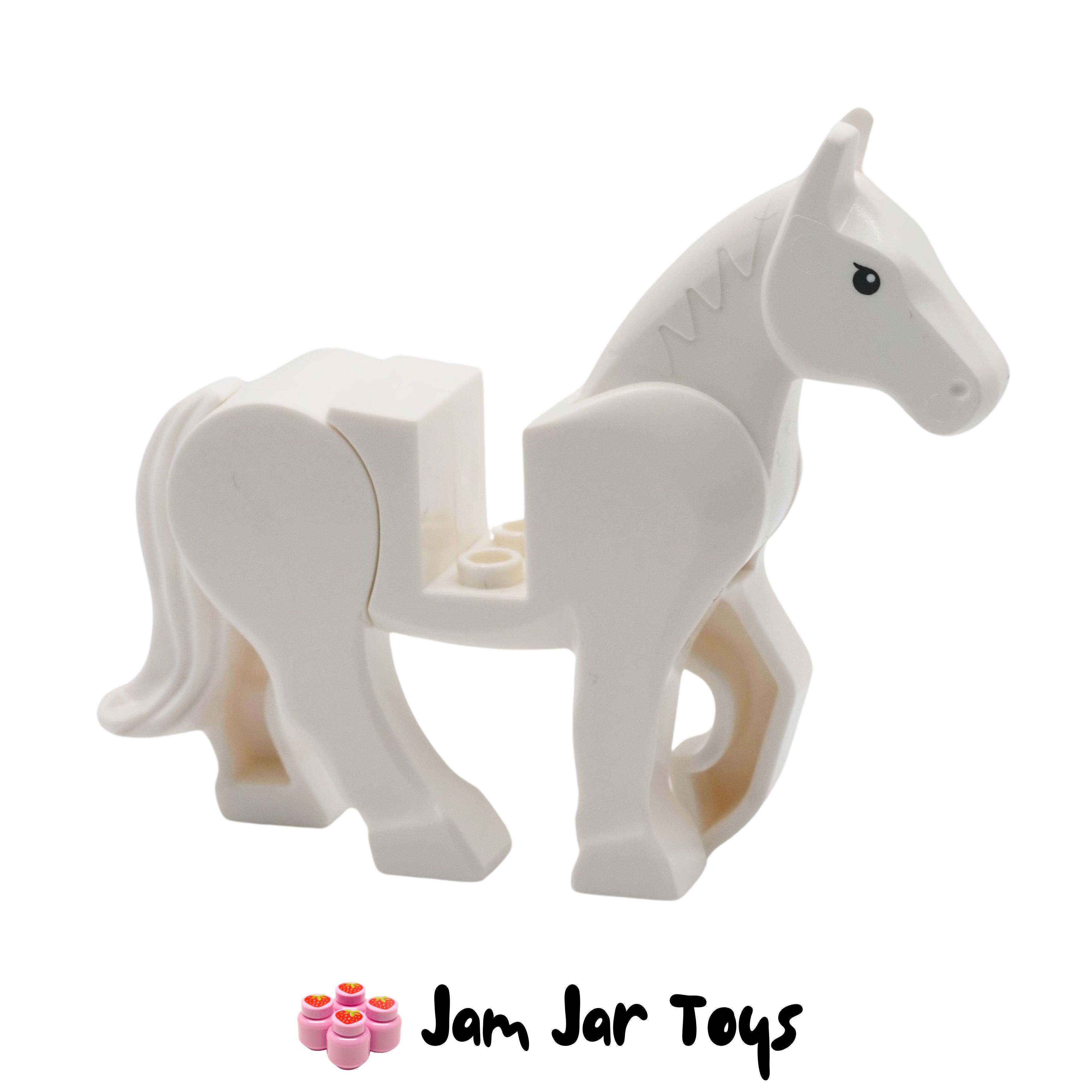 LEGO Minifigure Poseable White Horse Black Eyes