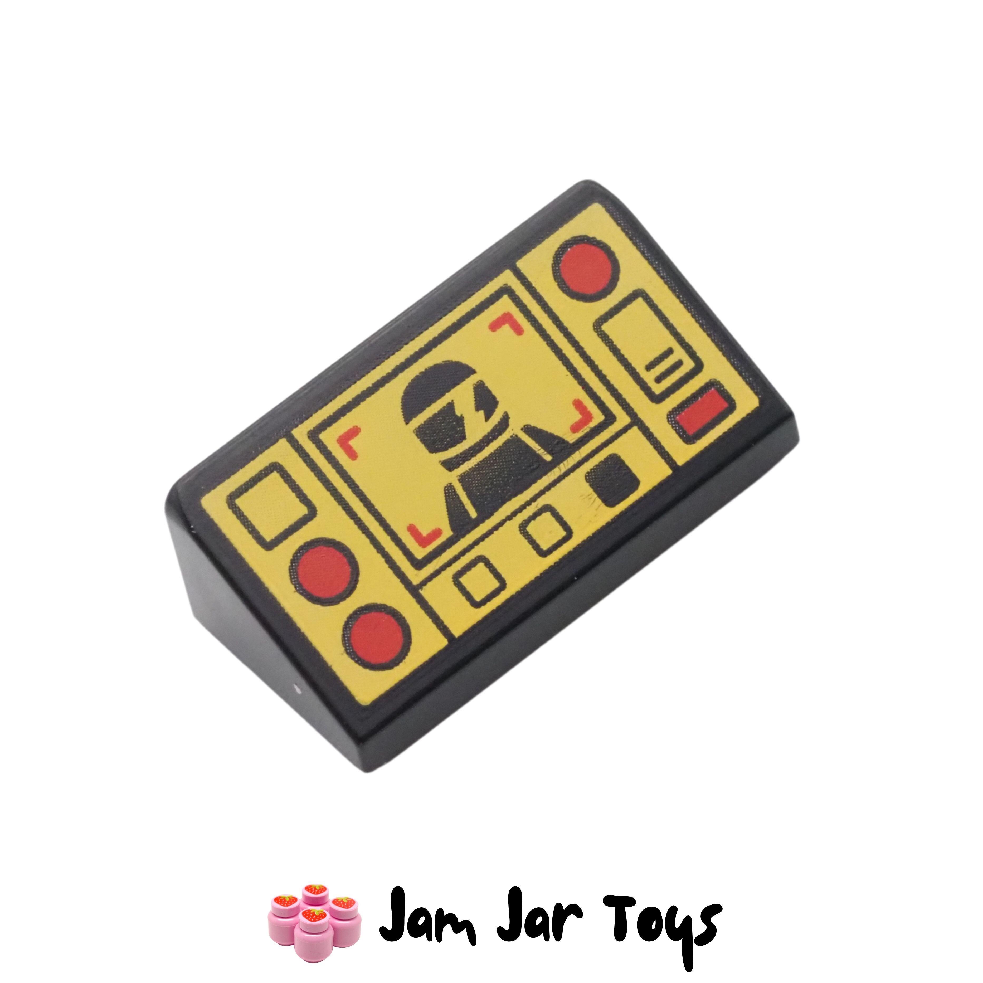 LEGO Black / Yellow Control Panel Tile, Black Minifigure, Red Buttons Slope 30° 1 x 2 x 2/3.