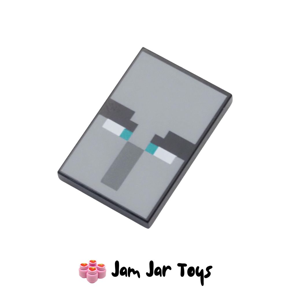 LEGO Tile 2×3 – Black Illager Face, Dark Turquoise Eyes