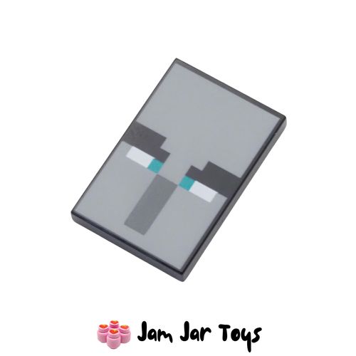 LEGO Tile 2×3 – Black Illager Face, Dark Turquoise Eyes