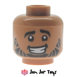 LEGO® Medium Nougat Head, Crooked Smile, Black Beard, Hair on Back FH206